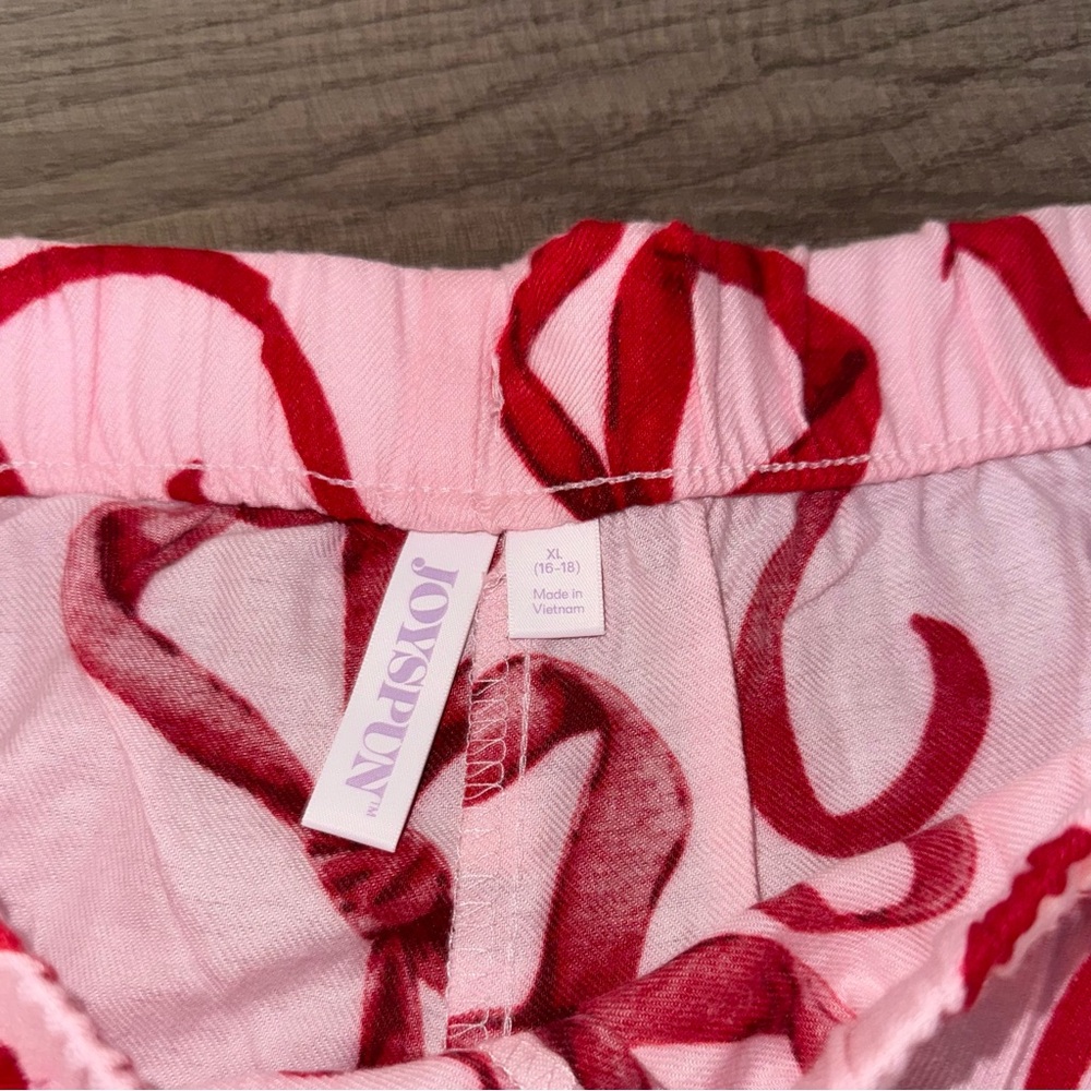 Women's Pink and Red Bow Print Pajama Pants - Picture 3 of 11